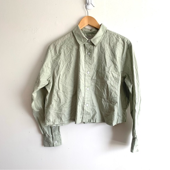 New Everlane The Silky Cotton Way Short Shirt in Laurel Green Size Medium - Picture 4 of 13